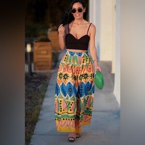 NWT ZARA HIGH WAIST GEOMETRIC PRINT COTTON MAXI SKIRT SZ S